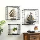 Metal Wire Floating Wall Shelf Multi Section Home Décor Set of 3  Black