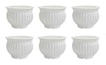Fragrancia P&P Appliance Decorative Designer Round Shape White Kanha Matki Flower Plastic Pot 13.3 (D) X 9.9 (H) cm for Table, Balcony, Office, Home, Best for Gift Also, Pack of-6 (5 Inch)