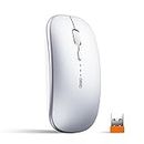 INPHIC Wireless Mouse,Rechargeale & Noiseless, Ultra Slim USB 2.4G PC Computer Laptop Cordless Mice with USB Nano Receiver, 1600 DPI Travel Mouse for Office Windows Mac Linux Macbook, Silver