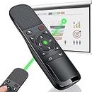 Presentation Clicker Green Laser Pointer with Air Mouse Function, Wireless Presenter Clicker RF 2.4GHz USB Presenter Control PowerPoint Presentation Clicker for Mac, Laptop, Computer