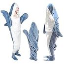 Shark Sleeping Blanket Adult, Wearable Shark Blanket Onesie Sleeping Bag, Wearable Shark Blanket Super Soft Cozy Flannel Hoodie for Adults&Teens (XXL-200cm-Blue)