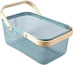 Lucario Square Metal Mesh Fruit Basket with Wooden Handle for Kitchen, Pantry Storage and Organization (GREY)