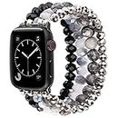 CAGOS Bracelet Compatible with Apple Watch Band 42mm 44mm 45mm Women, Stretchy Beaded Dressy iPhone Watch Bands Cute Boho Straps Jewelry for iWatch Bands Series 9 8 7 6 5 4 3 2 1 SE, Grey Black
