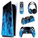 playvital Blue Flame Full Set Skin Decal for PS5 Console Digital Edition, Sticker Vinyl Decal Cover for Playstation 5 Controller & Charging Station & Headset & Media Remote