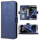 Compatible with Samsung Galaxy S7 Edge Wallet Case and Wrist Strap Lanyard and Leather Flip Card Holder Stand Cell Phone Cover for Glaxay S7edge Gaxaly S 7 Plus Galaxies GS7 7s 7edge Women Men Blue