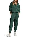 BTFBM 2 Piece Outfits Fall 2023 Tracksuit For Women Long Sleeve Pullover Jogger Pants Lounge Sets Sweatsuits With Pockets(Solid Dark Green,X-Large)