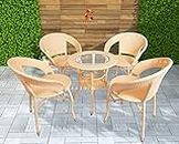 Corazzin Patio Seating Chair And Table Set Garden Coffee Table Set With 1 Table And 4 Chairs Set Outdoor Furniture (Cream) - Rattan