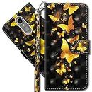 MRSTER LG K10 2017 3D Flip Case Cover [Magnetic] [Stand Function] [Card Holder] PU Leather Protective Case Cover for LG K10 2017. YX 3D - Golden Butterfly