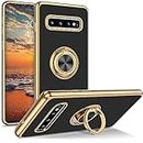 for Galaxy S10 Plus Ring Holder Case Edge Plating 360 Degree Rotation Kickstand case Soft Silicone TPU Women Girls Slim Soft Flexible Protective Case for Samsung S10 Plus (Black)