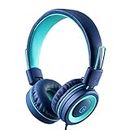 noot products Kids Headphones - K11 Foldable Stereo Tangle-Free 3.5mm Jack Wired Cord On-Ear Headset for Children/Teens/Boys/Girls/Smartphones/School/Kindle/Airplane Travel/Plane/Tablet (Navy/Teal)