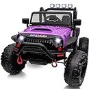 Hikiddo 12V 4WD Ride on Toy for Big Kids, 2-Seater Ride on Truck Kids Electric Vehicle Car with Remote Control, Bluetooth - Purple