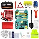 Car Emergency Roadside Tool kit,Road Side Safety Assistance Kit for Women Men Adult,Auto Truck Vehicle Emergency Bag with Shovel Jumper Cable First Aid Kit Blanket Front Rear Cover Alignment Tool