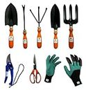 Utkarsh Gardening Tools Set - 8 Pcs | Pruner Cutters, Scissors, Garden Gloves with Right Hand Fingertip ABS Claws, Cultivator, Fork, Weeder, Big & Small Trowels | Gardening Tools Kit for Home Garden