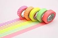 MT Masking Tape - Set di 5 rotoli adesivi per decorazione in carta washi, 1,5 cm x 7 m, neon 2