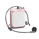 Maono AU-C01 Portable Rechargeable Voice Amplifier with FM Radio, LED Display, Wired Headband Microphone, Speaker and Waistband, Support MP3/TF Card (Rose Gold)
