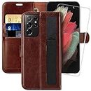 MONASAY Galaxy S21 Ultra Wallet Case with S Pen Holder, Screen Protector,Flip Folio Leather Phone Cover, RFID Blocking Credit Card Holder for Samsung Galaxy S21 Ultra 5G 6.8 inch,Tan