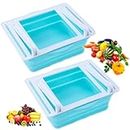 Fridge Drawers, Pack of 2 Folding Adjustable Storage Shelves, Refrigerator Partition Layer Organiser, Extendable Fridge Accessories for Fruit, Vegetables and Meat Sorting (Blue)