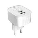 T TECLUSIVE 2 USB Multi Ports Mobile Wall Charger 12W Fast Charging | 2.4A Rapid Charge Mobile Travel Adapter with Cable | Compatible for All Smartphones
