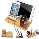 MOOZO Bamboo Wood Multi-Device Desktop Charging Dock Station Charger Holder Cradle Charge Stand Compatible iPhone X 8 7 6 6S Plus Apple Watch 2 3 4 / iWatch Samsung Galaxy S8 S7 S6 Edge Smartphones