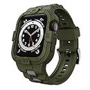 GELISHI Compatible for Apple Watch Band 44mm 42mm with Bumper Case, Men Rugged Bands with Stainless Metal Pieces for Watch Series 6 5 4 3 2 1 SE, Military Protective Band Case Shockproof, Army Green