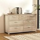 Artiss Chest of Drawers with 7 Drawer, Oak Wood Dresser Tallboy Storage Cabinet Board Side Tables Desk, Floor Stand Nightstand Cabinets, Bedroom Living Room Home Furniture Pine