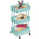 Ceayell 3-Tier Full Metal Utility Rolling Cart for Storage and Organization Cart for Office, Bathroom, Kitchen (Turquoise)