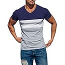 T-shirt extensible à manches courtes et col en V pour homme - Compatible avec machine pour t-shirts, bleu marine, XL