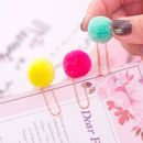 6Pcs/lot Cute Colored Hair Ball Paper Clip Metal Bookmark School Office Supplies