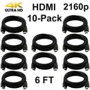 Lot 10 HDMI Cable 6 FT Gold Plated HD 2160P 3D 1080P PS4 XBOX Blueray 4K UHDTV