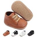 Baby Boys Girls Shoes,Non-Slip Rubber Sole High-Top PU Leather Sneakers,Infant First Walking Shoes Toddler First Walkers Wedding Uniform Dress Shoes Brown