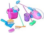 E-TING Doll Housework Cleaning Supplies Tools Set Dollhouse Furniture Decoration Accessories for 7-11.5 inch Dolls Accessories,Miniature Mop Dust Pan, Brush, Broom, Bucket