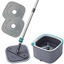 True & Tidy True Clean Mop and Bucket System, Includes Square Spin Mop, Dual Compartment Mop Bucket and 2 Thick Machine Washable Mop Pads (Spin Mop)