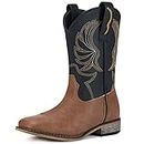 Rollda Kids Cowboy Boots for Boys Girls Western Square Toe Cowgirl Boots with Walking Heel (Toddler/Little Kid/Big Kid), Black/Tan, 3 Little Kid