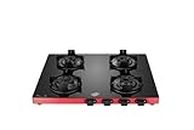 Jyoti Gas Appliances (Label) 4 Burner Toughened Glass Stainless Steel Gas Stove Jyoti 423 Slender Non Auto - Wine Red