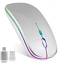 Ufanore Wireless Bluetooth Mouse, Rechargeable Slim Computer Mouse with Dual Mode (Bluetooth and 2.4G), USB & Type-c Receiver for Mac Mouse, Compatible with iPad, MacBook, Laptop, Mac, iPhone -Silver