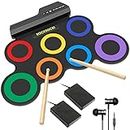 ROCKSOCKI Electric Drum Set, 7-Pad Kids Electronic Drum Set with Headphone Included, Roll-up Drum Practice Pad, Great Holiday Xmas Birthday Gift for Kids (Speaker Excluded)