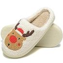 LIONPARK Women Christmas Elk Xmas Slippers: Red Moose Cute Cartoon Fuzzy Warm House Men Slippers Winter Soft Cozy Non-Slip Memory Foam Indoor Outdoor Shoes B(M) 7.5-8.5 D(M) 8-9