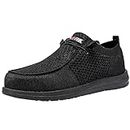 LARNMERN Slip On Steel Toe Shoes Men Lightweight Comfortable Walking Sneakers Safety Work Steel Toe Loafers(11.5 Men, Black)