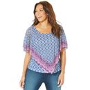 Plus Size Women's Poncho Duet Blouse by Catherines in Navy Graphic Border (Size 4X)