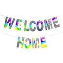 Festiko® Holographic Welcome Home Banner Decorations Sing, Iridescent Hanging Bunting String Flag Garland for Deployment Homecoming, Graduation Ceremony, Family Reunion, Military Homecoming Party