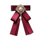 JKQBUX Vintage Ribbon Bow Tie Brooch faux pearl Necktie for Women Men Pre-Tied Big Bowknot Brooch Pin wedding bridegroom Party Ceremony, 8.5*13.5cm, Aluminum, pearl, Dark Red