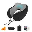 CNMTCCO Travel Pillow - Comfortable Neck Pillow for Travel, Memory Foam Neck Pillow Head Support Soft Pillow for Sleeping Rest Airplane Car & Home Use, with Ear Plugs, Eye Mask & Carry Bag (Black)