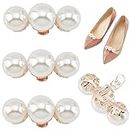 CRASPIRE 2 Pairs Pearl Shoe Clips Round Shoe Charms Light Gold Wedding Party Boots Heels Decoration Delicate Bridal Buckles Detachable Jewelry for Clothing Scarf Handbag Hat