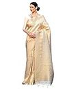 Jaanvi fashion Damen Kanchipuram Seidensaris mit Zari & Bluse, Reines Gold, 6 Meter