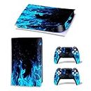 ELTON Skin Protective Wrap Cover Vinyl Sticker Decals for PlayStation 5 Disk Version Console and Two Dual Sense 5 Sticker Skins Black PS5 Skin Console and Controller design143 [video game](blue fire)