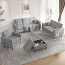 Convertible Sectional Sofa Set with Ottoman, 3 Piece Couch Set for Living Room