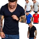 Oversize Herren Slim-Fit Long-Tee V-Neck Basic T-Shirt V-Ausschnitt 1-0006