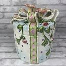 Gift Wrapped Present Bow Round Ceramic Cookie Jar International Art Handpainted