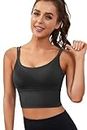 Everrysea Womens Longline Sports Bra Padded Yoga Workout Crop Tank Tops Strappy Camisole Fitness Shirts Black