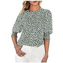 AMhomely Women Blouse Summer Shirts Casual Boho Floral Print Crew Neck Short Sleeve Loose Blouses Shirts Tops Loose Flowy Tops Stretchy Shirts Elegant Blouse Ladies Tops Trendy Tshirts, 1# Green